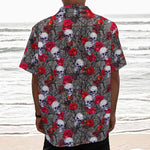 Rose Branch Skull Pattern Print Textured Short Sleeve Shirt