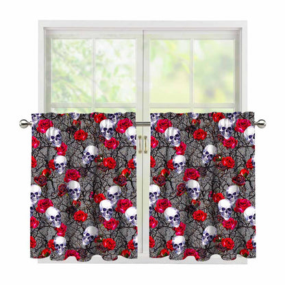 Rose Branch Skull Pattern Print Tier Curtains