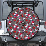 Rose Branch Skull Pattern Print Tire Cover With Camera Hole