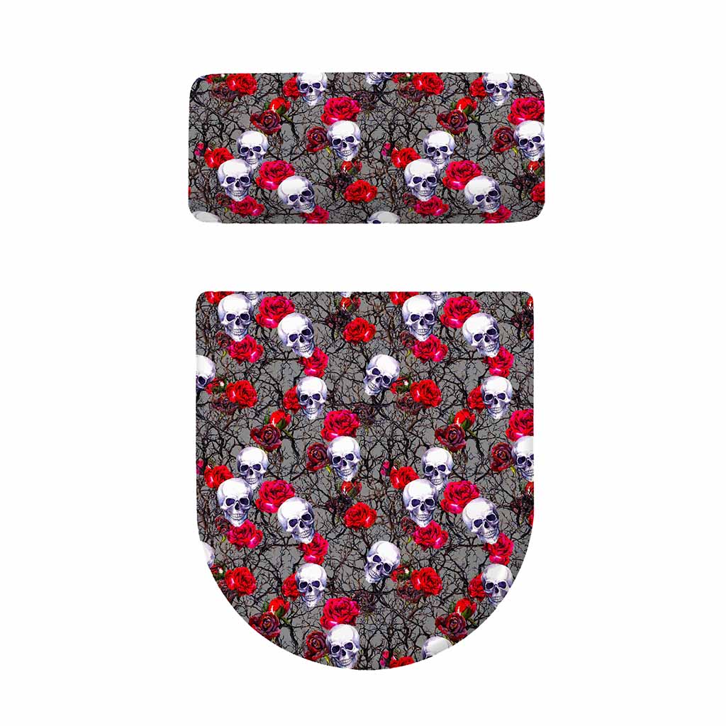 Rose Branch Skull Pattern Print Toilet Lid And Tank Cover Set