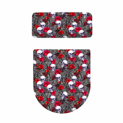 Rose Branch Skull Pattern Print Toilet Lid And Tank Cover Set