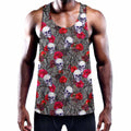 Rose Branch Skull Pattern Print Men's Workout Tank Top