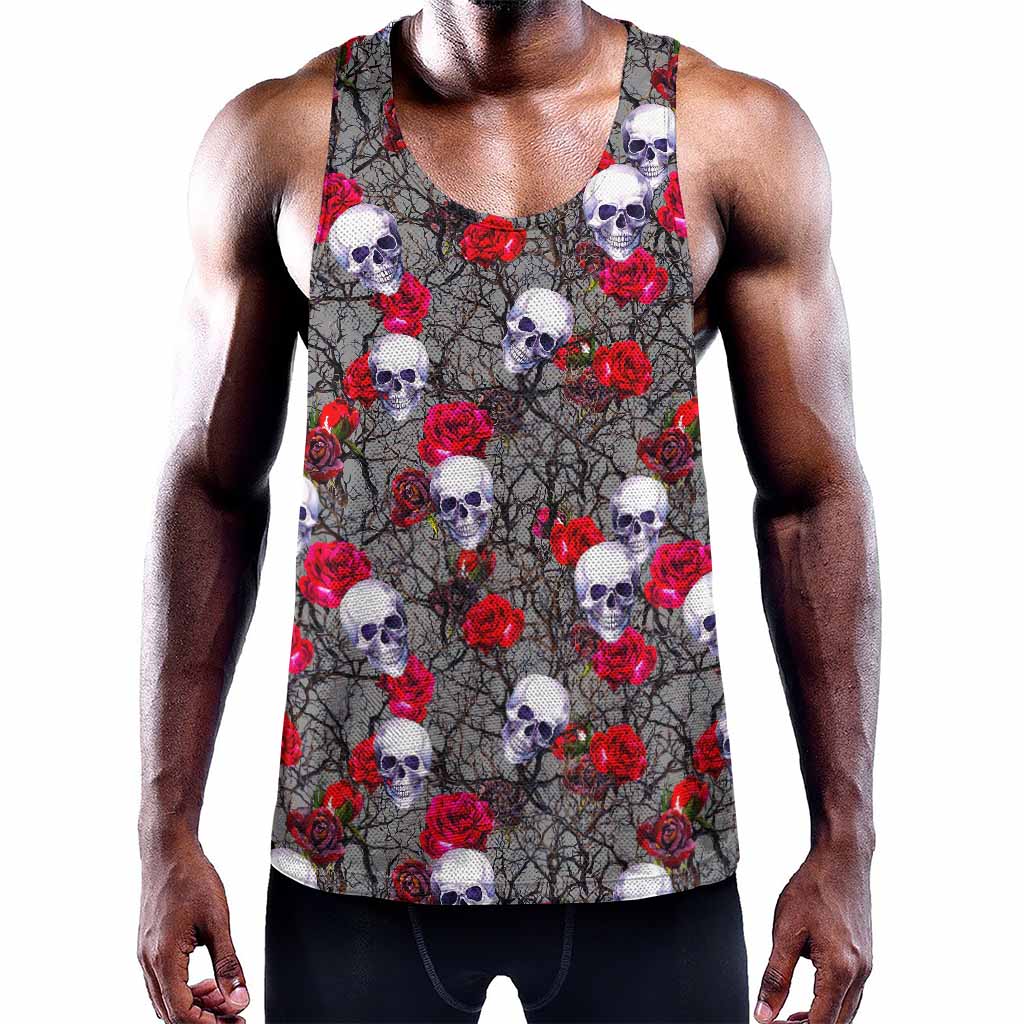 Rose Branch Skull Pattern Print Training Tank Top