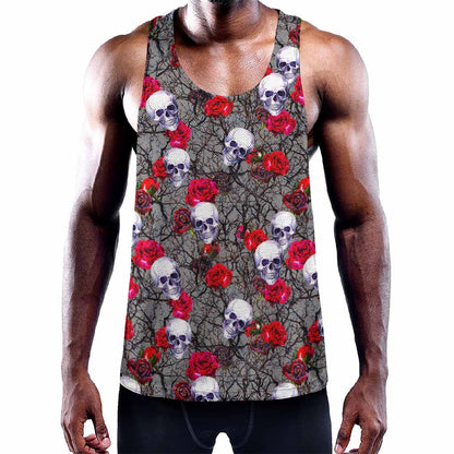 Rose Branch Skull Pattern Print Training Tank Top