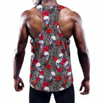 Rose Branch Skull Pattern Print Training Tank Top