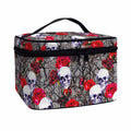 Rose Branch Skull Pattern Print Travel Makeup Bag