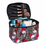 Rose Branch Skull Pattern Print Travel Makeup Bag
