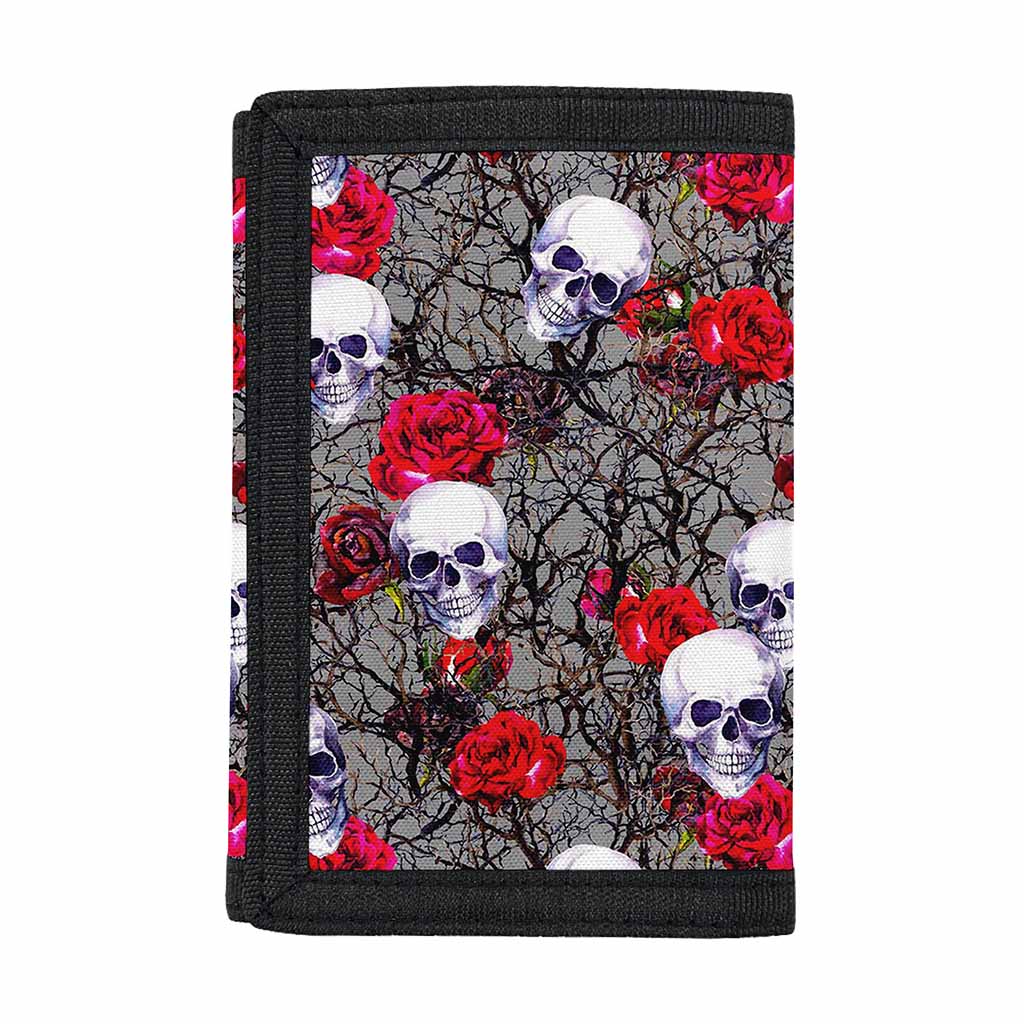 Rose Branch Skull Pattern Print Trifold Wallet