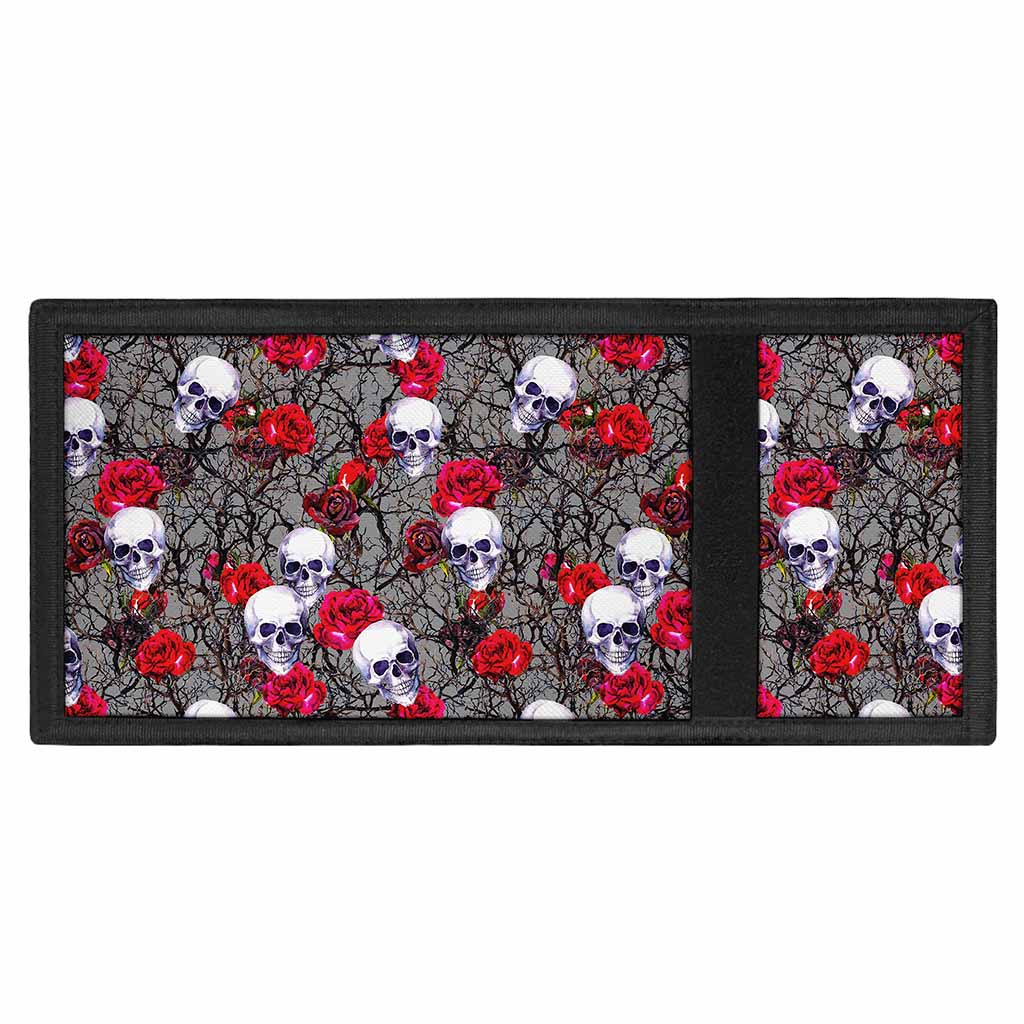 Rose Branch Skull Pattern Print Trifold Wallet
