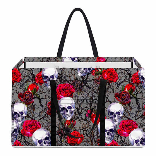 Rose Branch Skull Pattern Print Utility Tote Bag