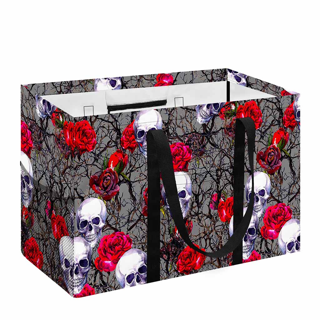 Rose Branch Skull Pattern Print Utility Tote Bag