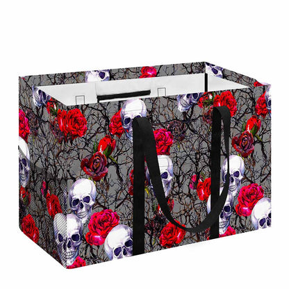 Rose Branch Skull Pattern Print Utility Tote Bag