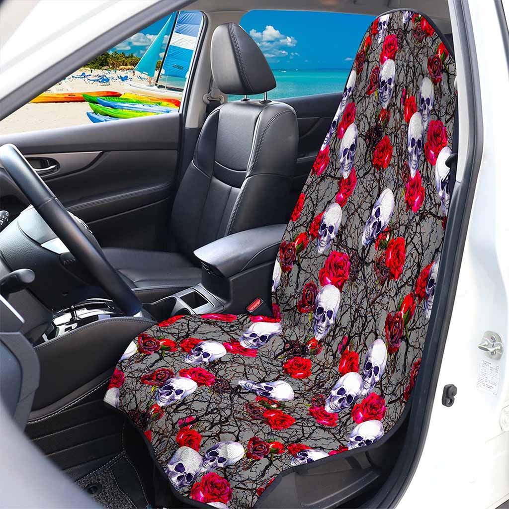 Rose Branch Skull Pattern Print Waterproof Car Seat Cover