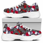 Rose Branch Skull Pattern Print White Chunky Shoes