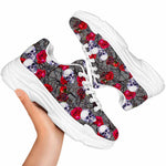 Rose Branch Skull Pattern Print White Chunky Shoes