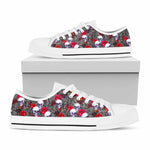 Rose Branch Skull Pattern Print White Low Top Sneakers
