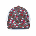 Rose Branch Skull Pattern Print White Mesh Trucker Hat