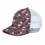 Rose Branch Skull Pattern Print White Mesh Trucker Cap