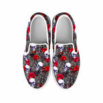 Rose Branch Skull Pattern Print White Slip On Sneakers