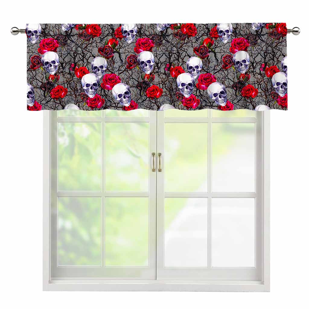 Rose Branch Skull Pattern Print Window Valance