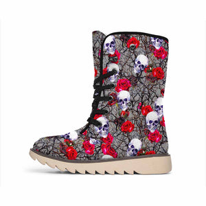 Rose Branch Skull Pattern Print Winter Boots