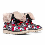 Rose Branch Skull Pattern Print Winter Boots