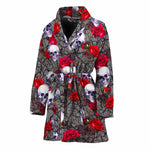 Rose Branch Skull Pattern Print Women's Bathrobe