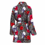 Rose Branch Skull Pattern Print Women's Bathrobe