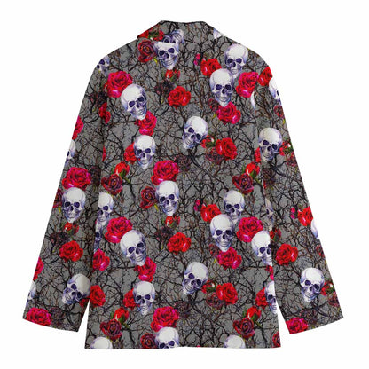 Rose Branch Skull Pattern Print Women's Blazer