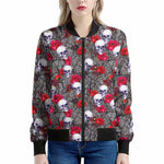 Rose Branch Skull Pattern Print Women's Bomber Jacket