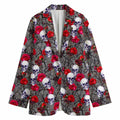 Rose Branch Skull Pattern Print Women's Cotton Blazer
