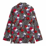 Rose Branch Skull Pattern Print Women's Cotton Blazer