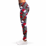 Rose Branch Skull Pattern Print Women's Leggings