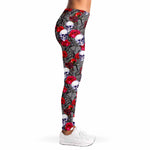 Rose Branch Skull Pattern Print Women's Leggings