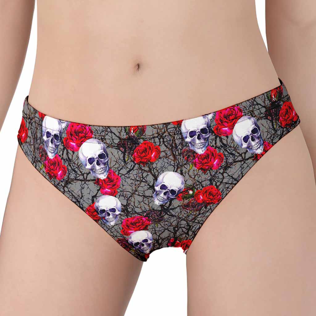 Rose Branch Skull Pattern Print Women's Panties