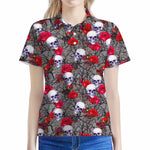 Rose Branch Skull Pattern Print Women's Polo Shirt