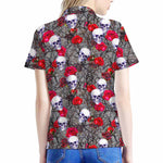 Rose Branch Skull Pattern Print Women's Polo Shirt