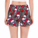 Rose Branch Skull Pattern Print Women's Split Running Shorts