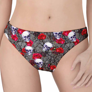 Rose Branch Skull Pattern Print Women's Thong