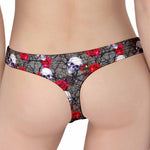 Rose Branch Skull Pattern Print Women's Thong