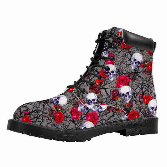 Rose Branch Skull Pattern Print Work Boots