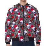 Rose Branch Skull Pattern Print Zip Sleeve Bomber Jacket