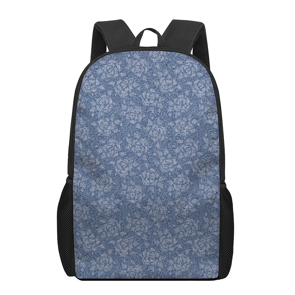 Rose Denim Jeans Pattern Print 17 Inch Backpack