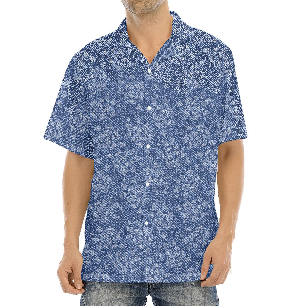 Rose Denim Jeans Pattern Print Aloha Shirt