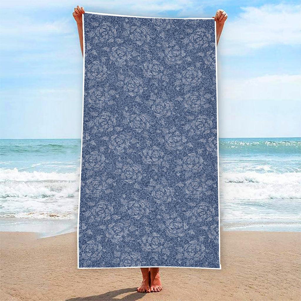 Rose Denim Jeans Pattern Print Beach Towel