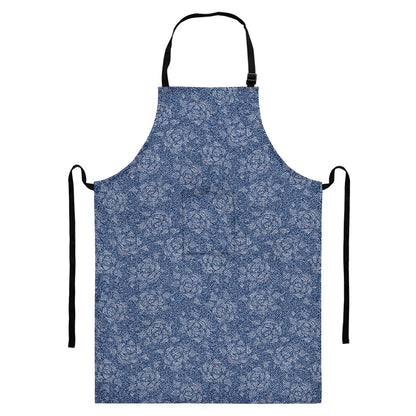 Rose Denim Jeans Pattern Print Bib Apron With Pocket