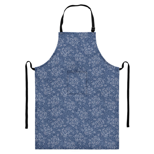 Rose Denim Jeans Pattern Print Bib Apron With Pocket