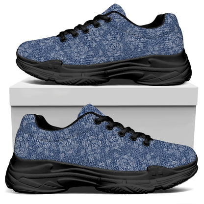 Rose Denim Jeans Pattern Print Black Chunky Shoes