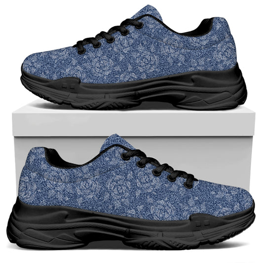 Rose Denim Jeans Pattern Print Black Chunky Shoes