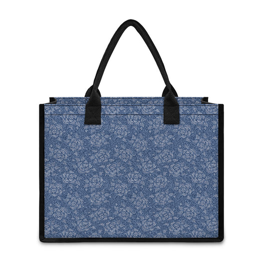 Rose Denim Jeans Pattern Print Canvas Tote Bag